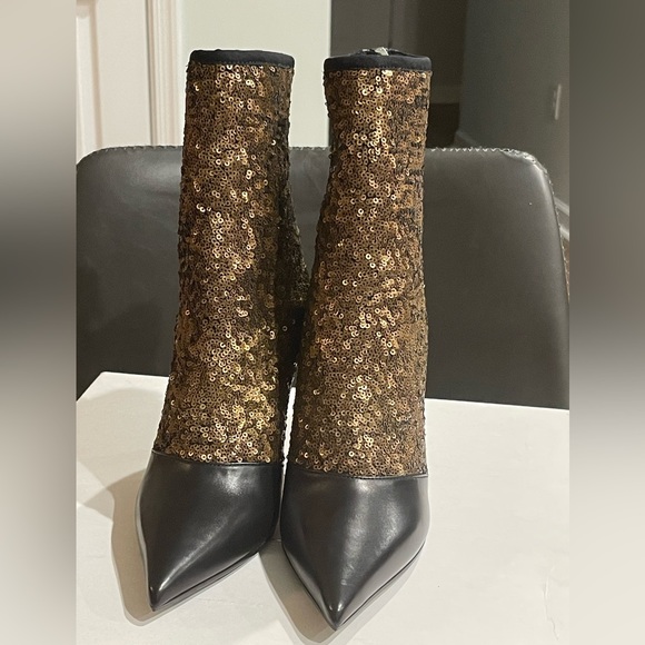 Balmain Shoes - Balmain Bronze/gold and black Sequins booties